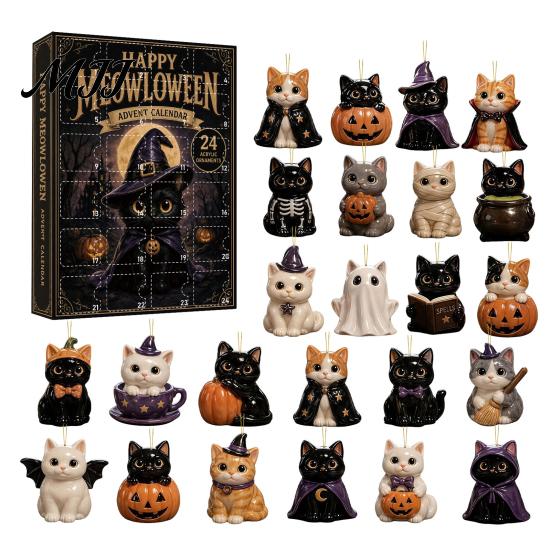 Seasonal Home Decor Christmas Cat Dog Advent Calendar, 24Pcs Acrylic 2D Ornament Set Pet Lover Keepsake with Cute Kitten/Dog/Lion Designs, Holiday