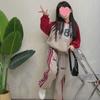 2024 Girls' Korean Casual Spring/Autumn Letter Sweatshirt & Striped Pant Set - Stylish Two-Piece for Kids