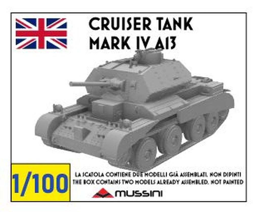 Mussini WW2 Британский крейсерский танк A13 Набор из смолы 1/100 Mk.IV (2 куска) MM100-011 (танк)