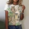 Summer Round Neck Owl Pattern Printed Top Fashionable Casual Cute Short Sleeved Women's T-shirts
