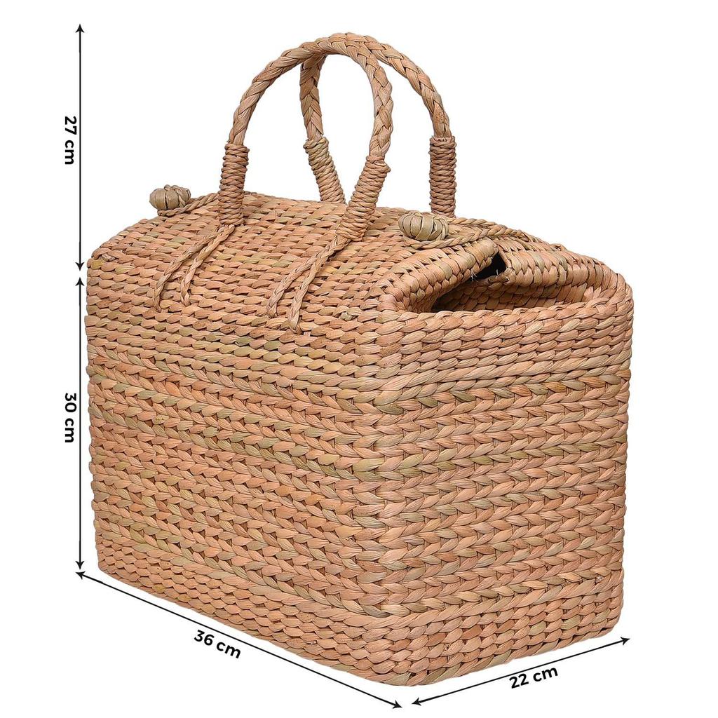 Сумка-корзинка для пикника - сумка для ланча из натурального тростника с ручкой из сухого травяного материала, сумка из водного гиацинта для фруктов и овощей - натуральный цвет (Средняя)
