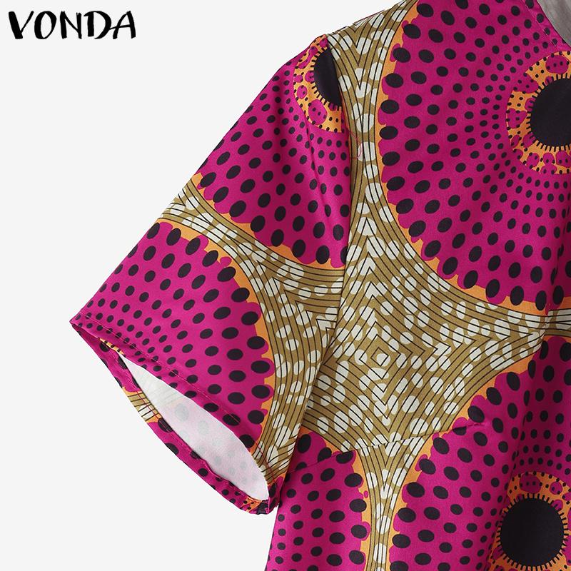 VONDA Summer Women Short Sleeve Print Casual Loose T-shirts Tops