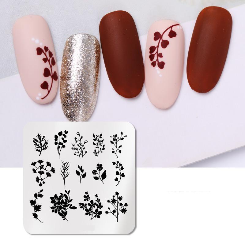 Штамповочные пластины для дизайна ногтей, листья, цветы, трафареты из нержавеющей стали, инструменты для штамповки изображений для ногтей, маникюрные инструменты