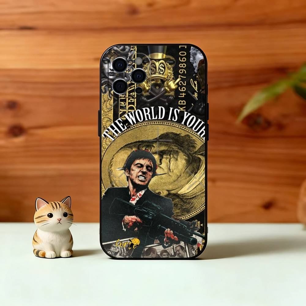 Чехол для телефона S-Scarface T-Tony для iPhone 17,16,15,14,13,12,11 Plus,Pro Max,XS, Мягкий силиконовый черный чехол