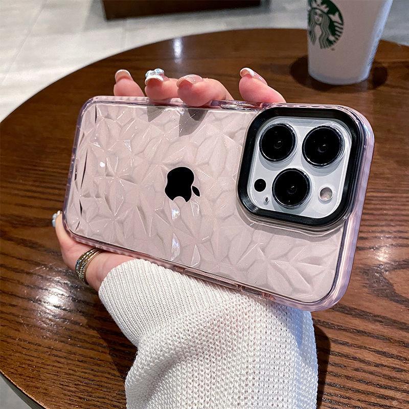 Подходит для iPhone16Promax Прозрачный чехол для мобильного телефона 14 Apple 15 Защитный чехол Противоударный Ромбовидный узор Роскошный