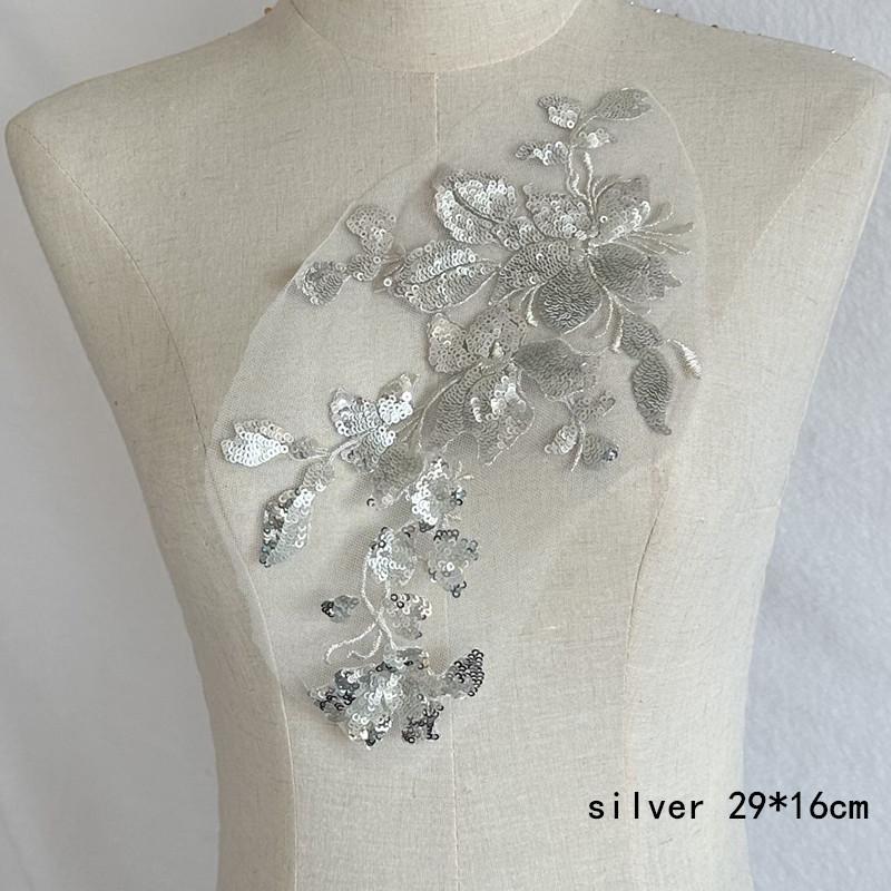 Mesh Lace Flower 2pc Colorful Sequins Hand Sewing Diy Embroidered Cloth Stickers Skirt Decoration Accessories Patch Dance Clothes