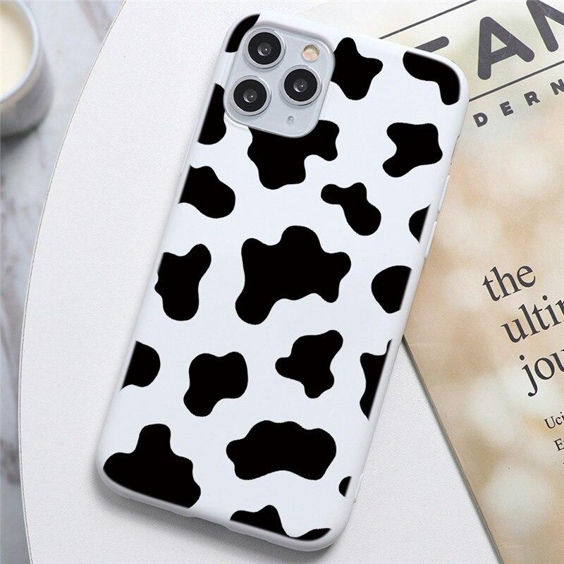 White Black Cow Symbol Print Pattern Silicone Phone Case For iPhone 12 11 13Pro 6 6s 7 8 Plus 5 5S SE 2020 X XR XS Max TPU Cover