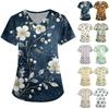 Women's Cute Printed Work Clothes V-neck Double Layer Pockets Basic Short Sleeve Top Pullover Valentines