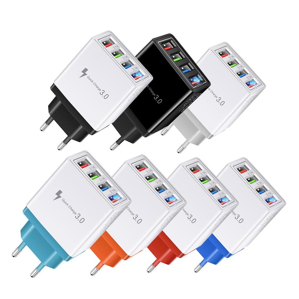 4-портовое USB цветное мобильное зарядное устройство 5 В 3 А EU/US вилка Настенное и дорожное зарядное устройство