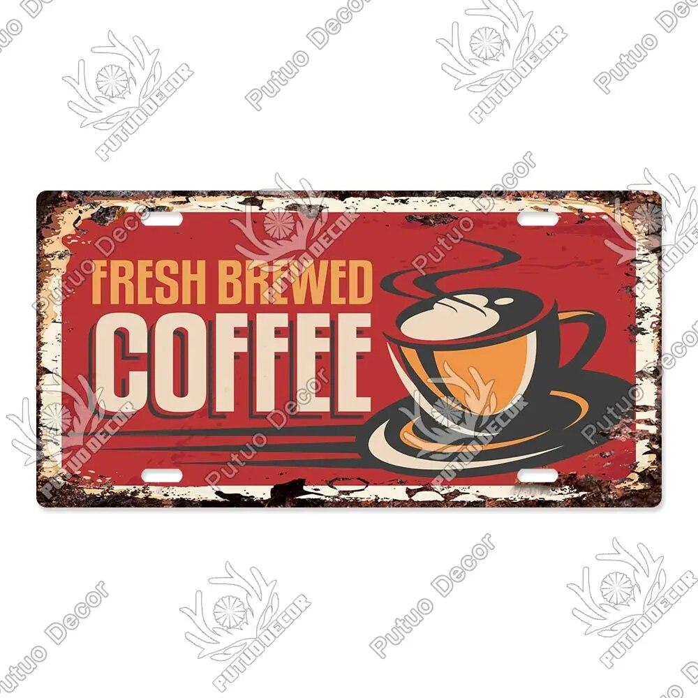 Putuo Decor Coffee Metal Sign Licenses Plate Plaque Metal Vintage Tin Sign Decoration for Cafe Kitchen Club Home Wall Decor