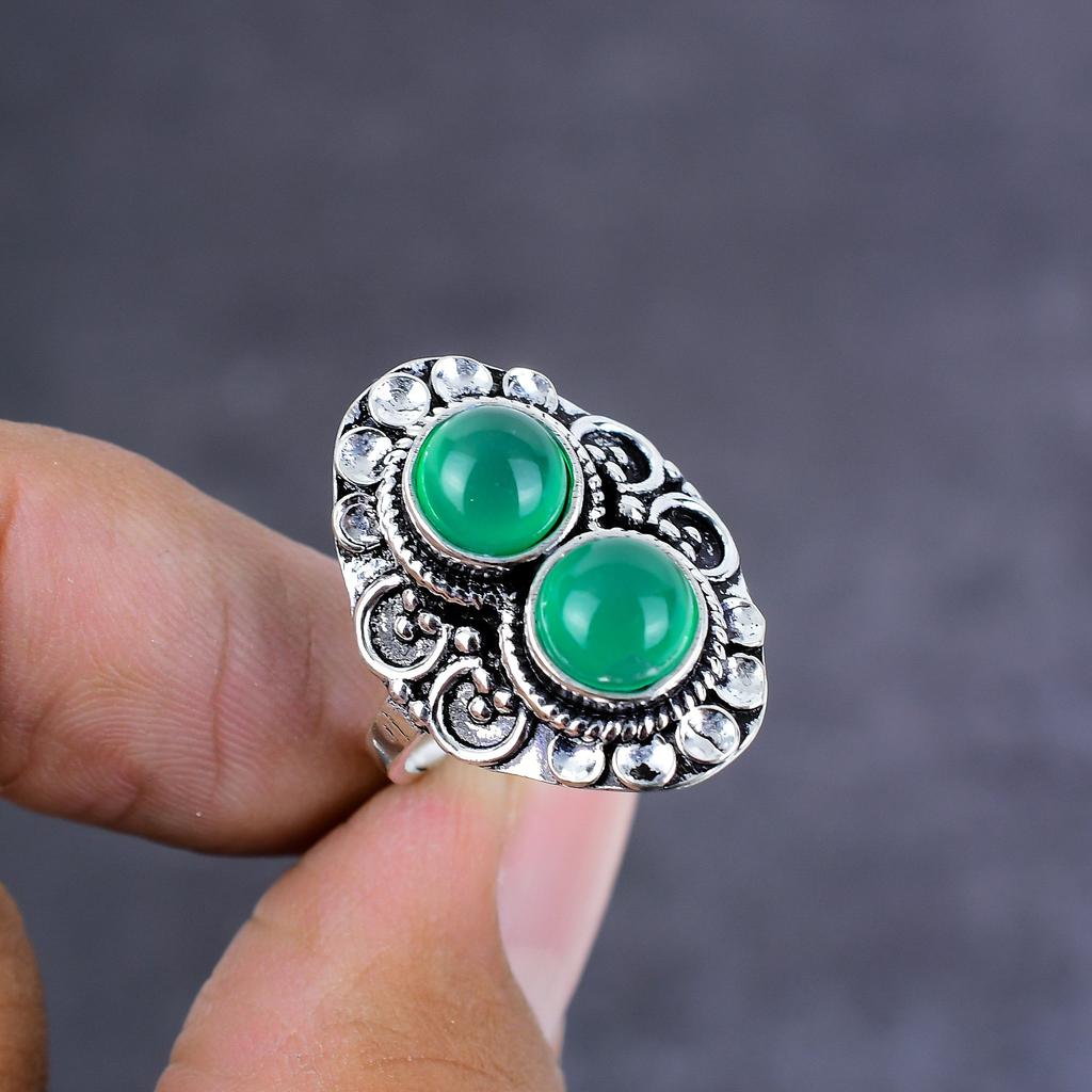 Green Onyx Handmade 925 Sterling Silver Jewelry Ring Size 9 Gift For Her C3t98
