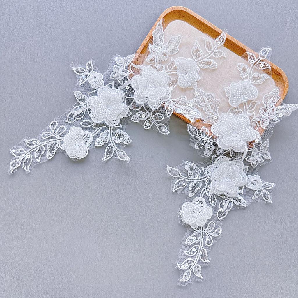 Light Luxury High-End Flower Sequins Embroidery Pair Of Flowers Wedding Dress Dress Clothing Diy Accessories