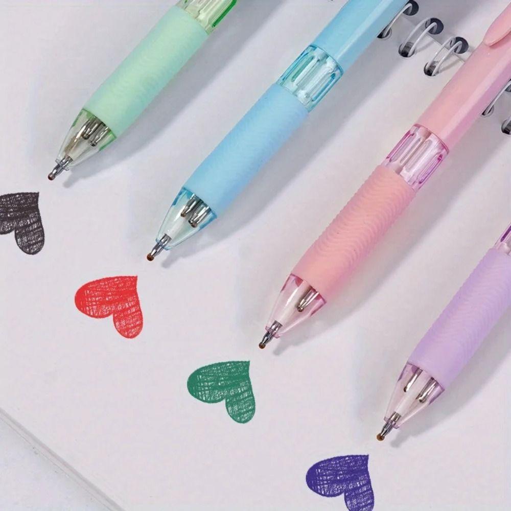 6pcs 0.7mm Refill Multicolor Retractable Pen Rubber Grip Press Roller Ball Pen Office