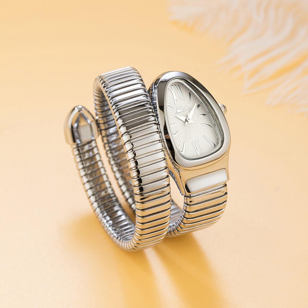 MISSFOX Snake Bracelet Fashion Women Watch Gold Stainless Steel Quartz Watch Women Casual Lady Wristwatch