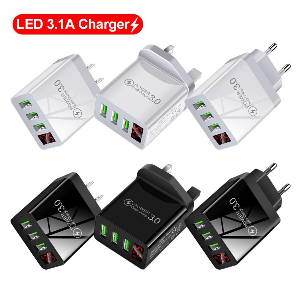 Быстрое зарядное устройство 3.1A с 3 USB и цифровым дисплеем для смартфонов с регулируемой частотой