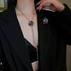 Black Rhinestone Brooch Zinc Zinc Alloy Women Long Necklace Retro Camellia Necklace  Girls