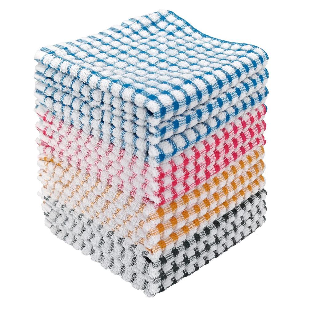 Waffle Plaid Dishcloth Set: Napkin, Tea Towel, Kitchen Towel, Scouring Pad, Cleaning Cloth.