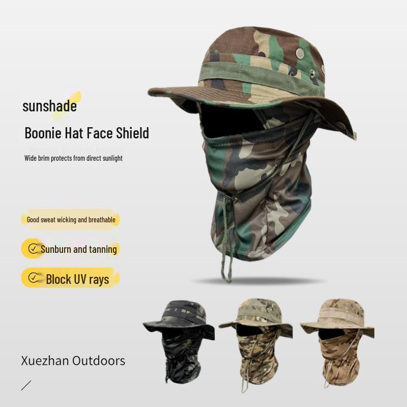 Camouflage Windproof Bucket Hat & Sunscreen Mask Set for Outdoor Activities