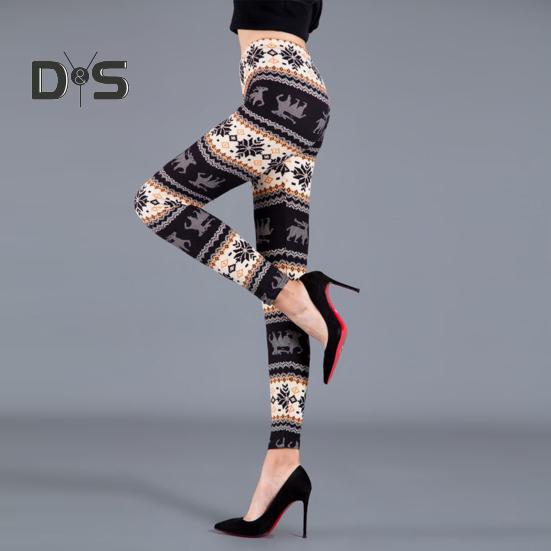 Autumn Winter Women Pants Snowflake Elk Print High Waist Tummy Control Soft Elastic Thermal Skinny Butt Lifted Yoga Trousers Lady Leggings