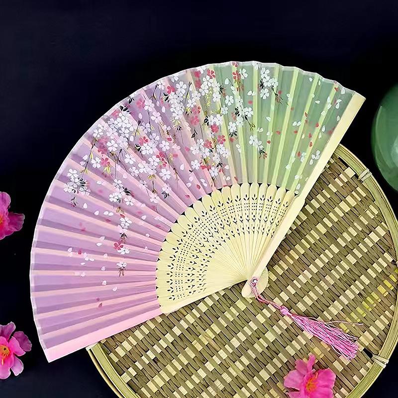 Бамбуковый антикварный складной веер в китайском стиле, летний женский танцевальный веер, портативный элегантный цветочный ручной веер, изысканные подарки