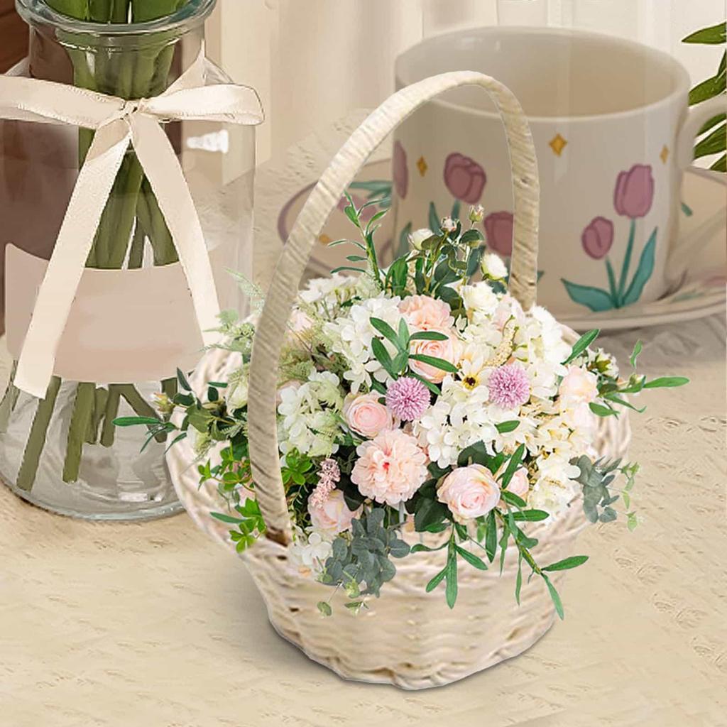 Woven Basket Imitation Rattan Pastoral Style Mini Flower Basket For Easter Birthday Wedding Party Decorations Photography Props