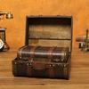 1Pc Retro Suitcase Wooden Antique Storage Box Medieval Treasure Chest Necklaces Jewelry Organizer Box with Lock Prop Box