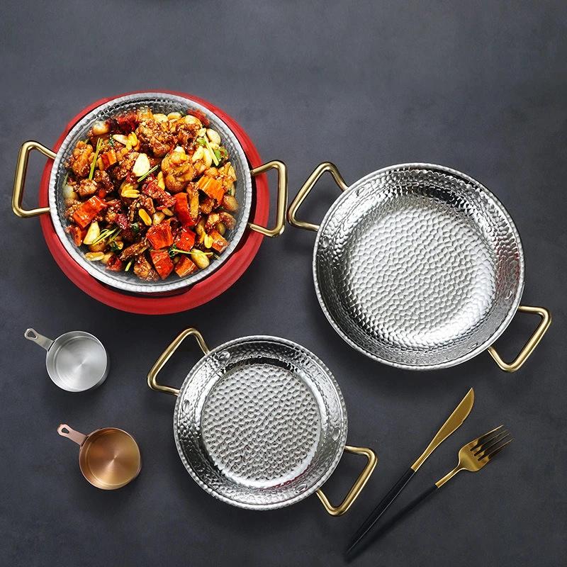 Кастрюля для испанского риса с морепродуктами из нержавеющей стали 304 Коммерческая тарелка для раков Кастрюля с плоским дном для тушеного риса Сковорода с двумя ручками для жарки хот-пот