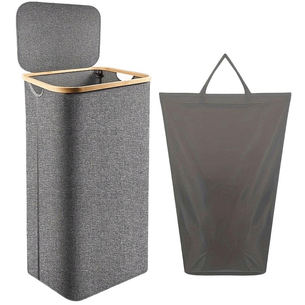 Foldable Laundry Hampers with Lid & Inner Bag Clothes Storage Basket Bamboo Handles Bathroom Laundry Basket Bathroom Accessories