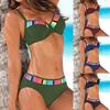 Новый летний женский комплект бикини с цветными блоками и высокой талией, плавки, повседневная женская пляжная одежда, купальный костюм, купальник, нижнее белье