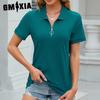Women's Fashion Casual Summer Spring Solid Color Print Short Sleeve Zip Collar Loose Blouses & Shirts