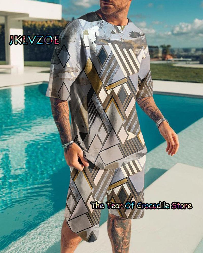 3d Print Colorful Men Tracksuit Tee Set Jogging Homm Clothes For Man T-Shirt Summer Tshirt Suit Short 2 Pieces Set