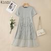 Women Casual Round Neck Summer Short Sleeve Splice Dress
