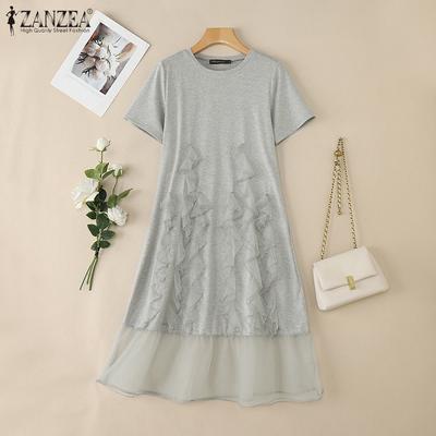 Женское повседневное летнее платье с коротким рукавом и круглым вырезом