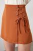 Women's Fashion Woven Short Skirt with Mink Binding and Eyelet Detail