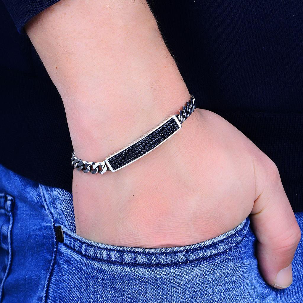 Браслет ручной работы из микро-оникса 925K, серебряный браслет для мужчин, цепочка из стерлингового серебра для гурманов, роскошный уникальный подарок для него