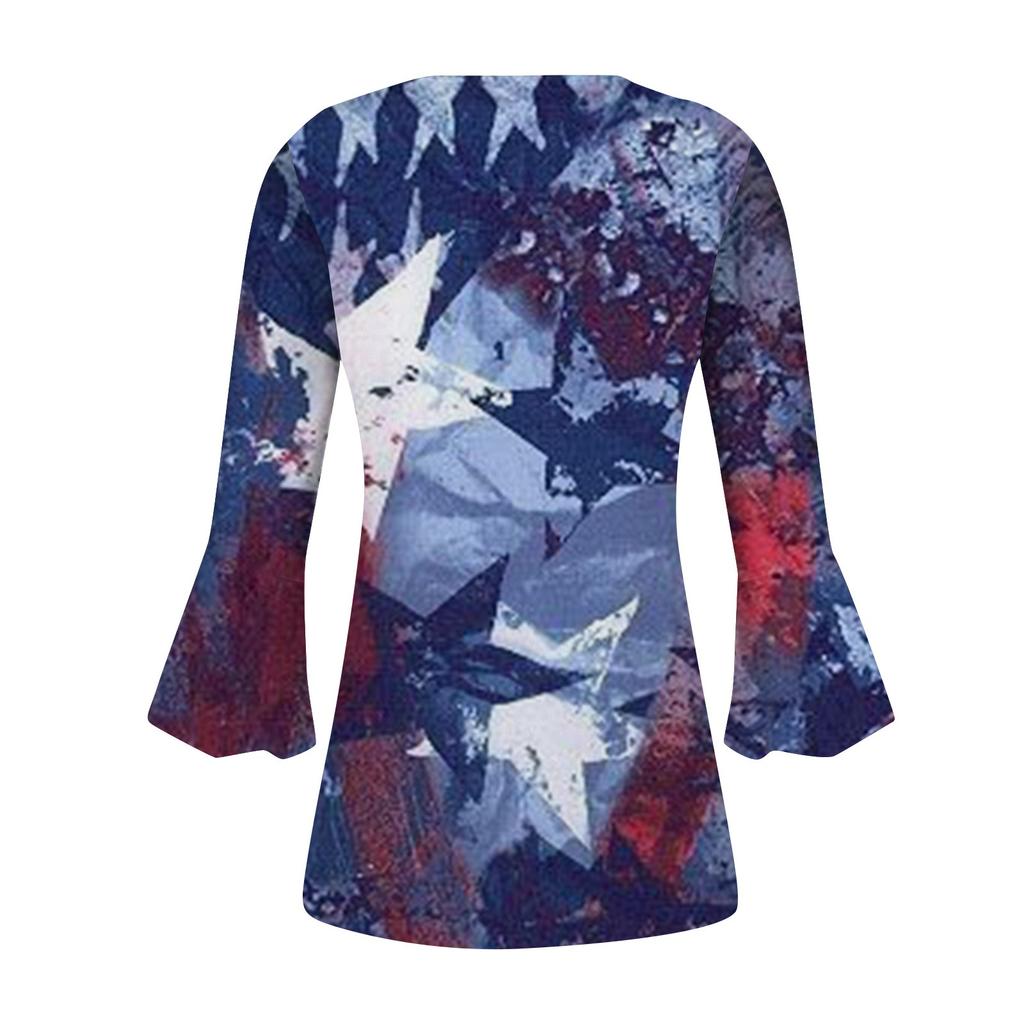 Женский повседневный топ на пуговицах с длинными рукавами и v-образным вырезом в честь Дня независимости