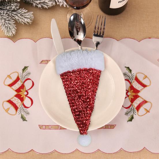10 шт., мини-шляпа Санта-Клауса, 10 шт., праздничные рождественские украшения для стола, чехлы для вилок, товары для дома