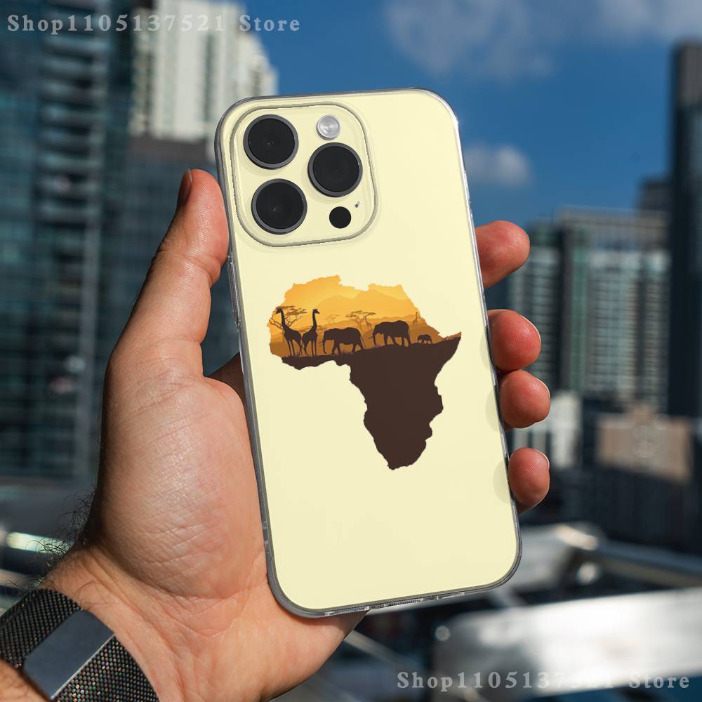 Africa Map Art Phone Case For iPhone 17,16,15,14,13,12,11 Pro,Max,Plus,XR,Mini,E Clear Full-coverage Soft Cover