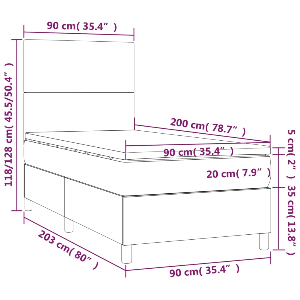 Vidaxl Łóżko Kontynentalne Z Materacem, Szare, Ekoskóra 90X200 Cm