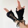 1Pair Lolita Style Diy Lace Up Ruffles Gloves Sweet Gothic Fingerless Glove