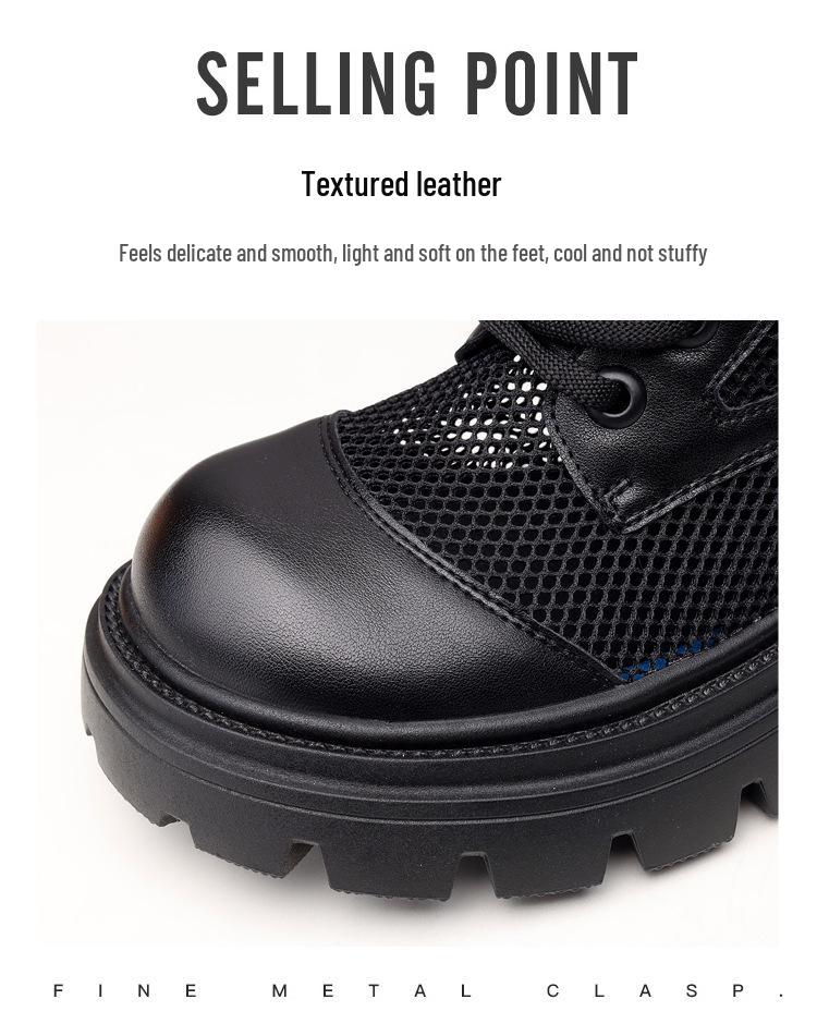 2025 Женские ботинки Мартин в британском стиле из сетки и кожи - Дышащие, на толстой подошве, перфорированные, короткие ботинки для лета