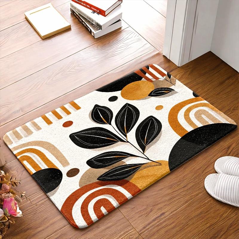 1pc, 2pcs, 3pcs, Bohemian Abstract Plant Rainbow Patterned Rug, Non-Slip Rubber Backed Flannel Door Mat, Durable And Machine Washable Universal Mat, S