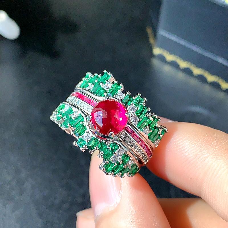 Ювелирные изделия, ювелирные изделия, кольца, двойные ювелирные изделия, фиолетовый свет изменит цвет, красный корунд, синяя шпинель, легкая роскошь, элитный женский стиль