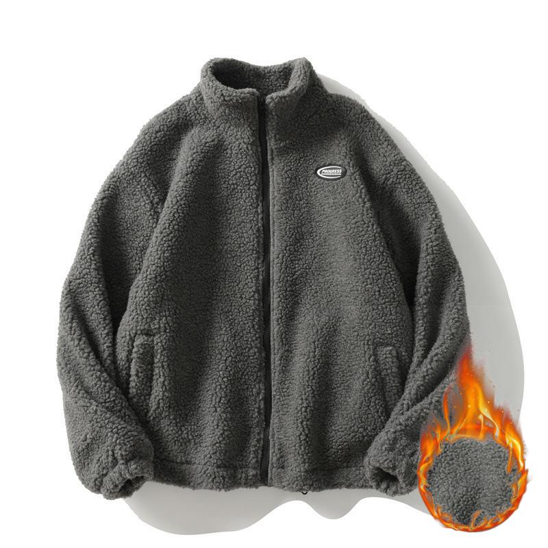 Хип-хоп Зимняя Флисовая Пушистая Куртка Уличная Одежда Харадзюку Куртка на Молнии Мужская Осень Однотонные Легкие Куртки Черный