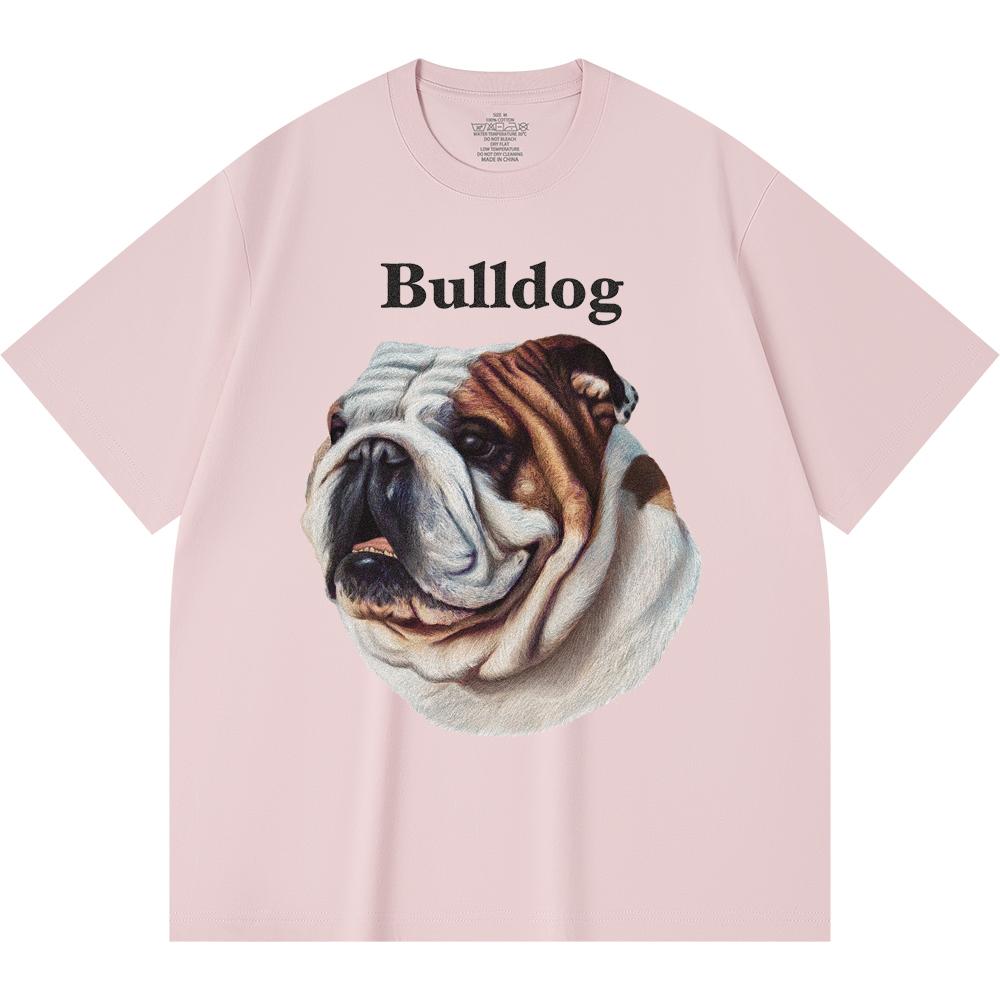 230GSM 100% Cotton T-Shirt Bulldog Print Tees Funny Harajuku Style Combed Cotton Tshirt