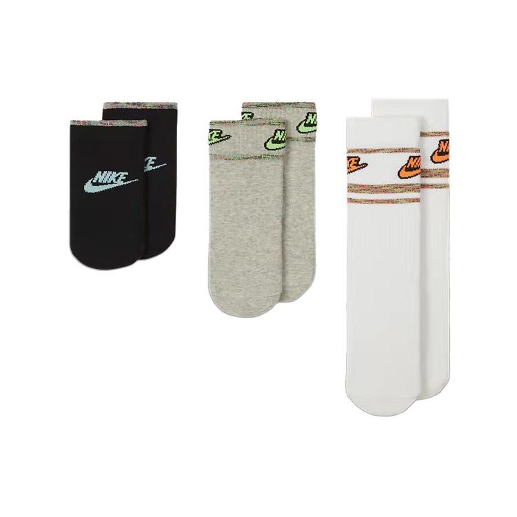Nike Contrasting Colors Logo Sports Mid Calf Socks 3 Pairs White / Gray / Black Unisex DA2601-902