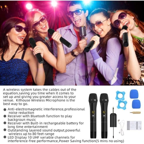 Depusheng W1 UHF Wireless Microphone System, Dynamic Karaoke, Metal Handheld Microphone, 25-Channel Mini Receiver, 50-80m