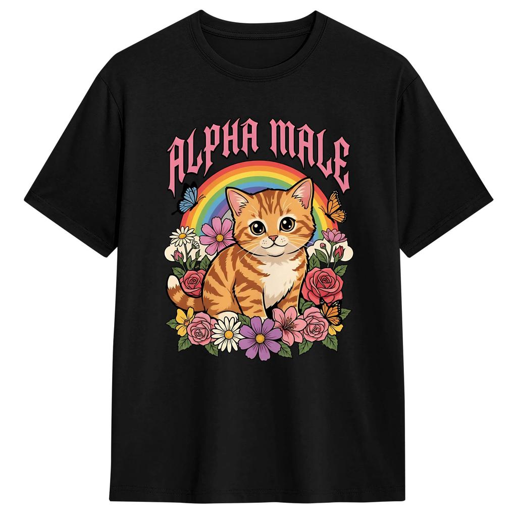 Unisexs TShirt Alpha Male Funny Cat Kitten Rainbow Floral TShirts Hipster Beach Tee Shirt Vintage Cotton Clothing