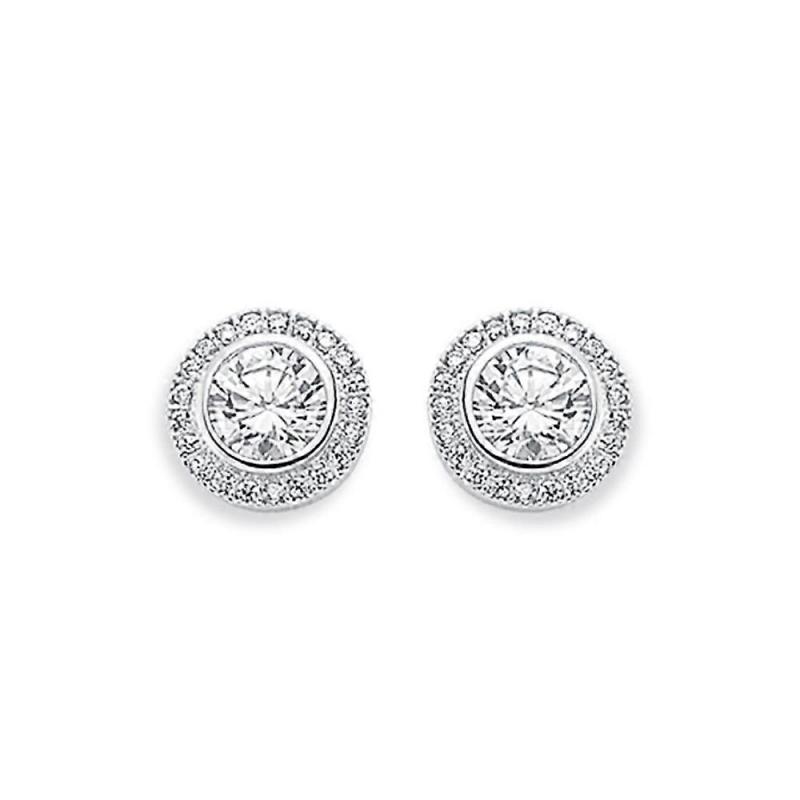 Round Full Diamond Halo Stud Earrings