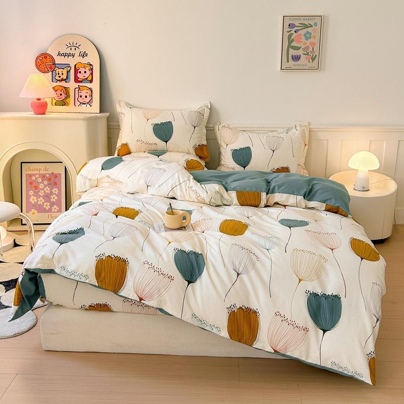 Pure cotton thickened and ground four-piece set of bedding, three-piece set of quilt cover for college students, bed sheets for mothers and babies in